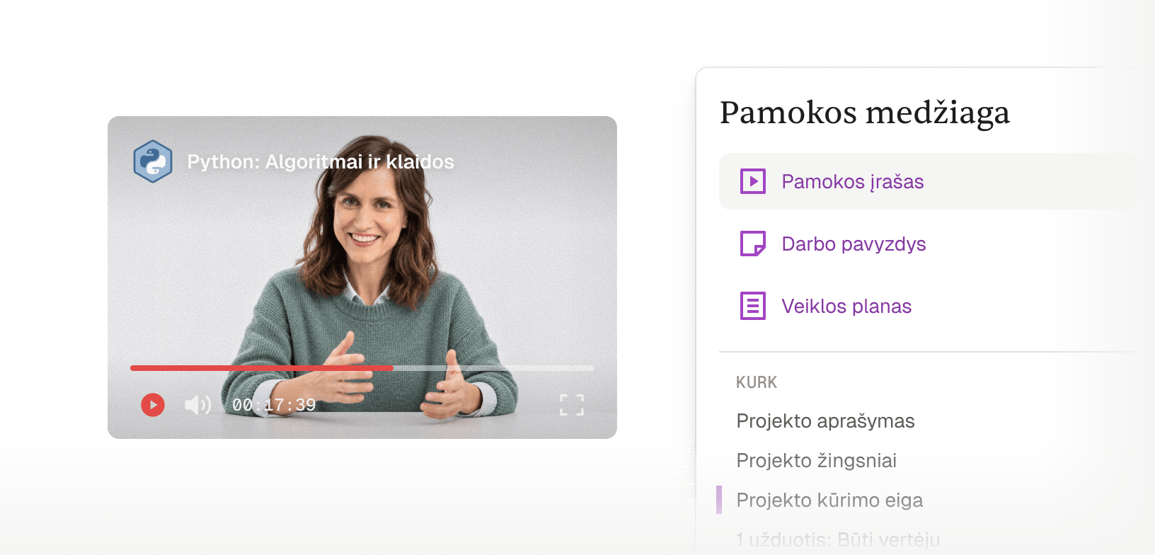 Vedliai pamokos medžiaga: vaizdo įrašas, darbo pavyzdys ir veiklos planas